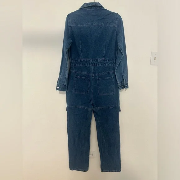 Washed front zipper collared jumpsuit. - Picture 2 of 7